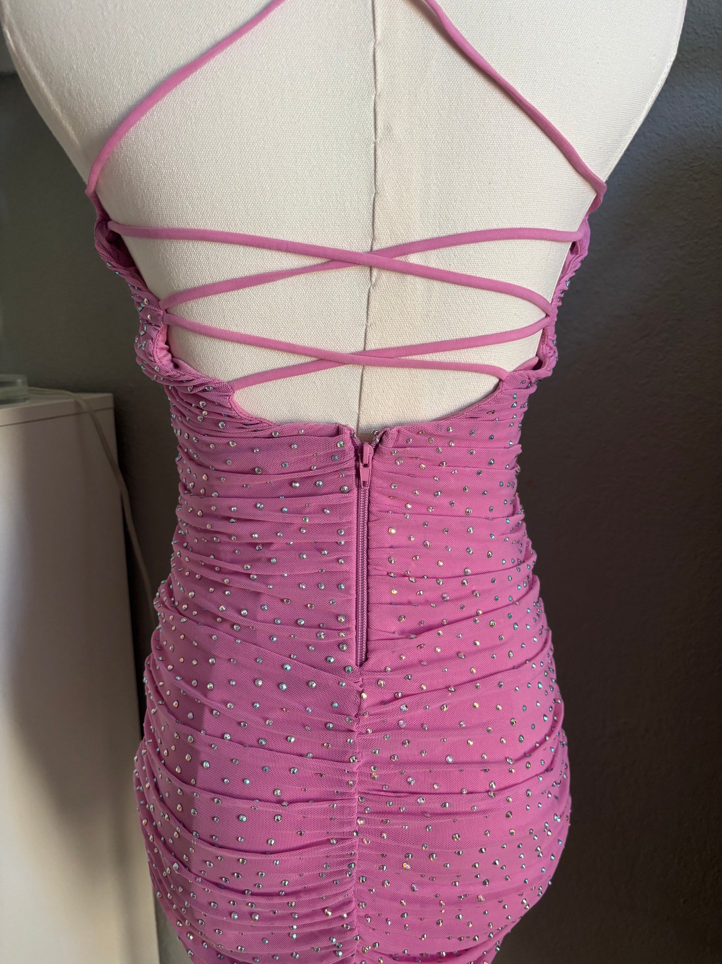 Daphne Rhinestone Dress in Pink