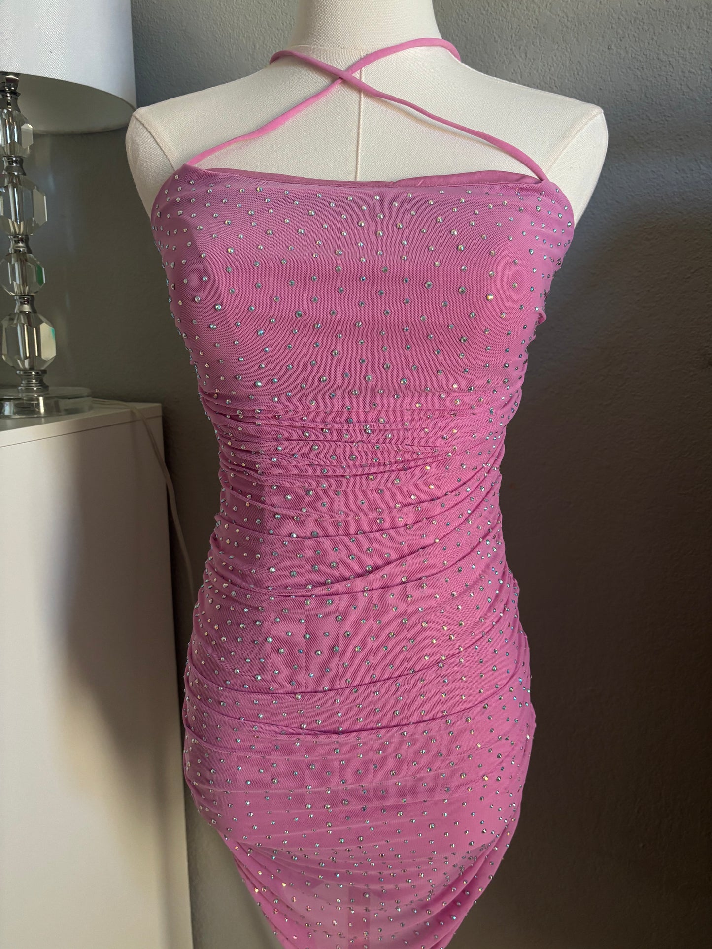 Daphne Rhinestone Dress in Pink