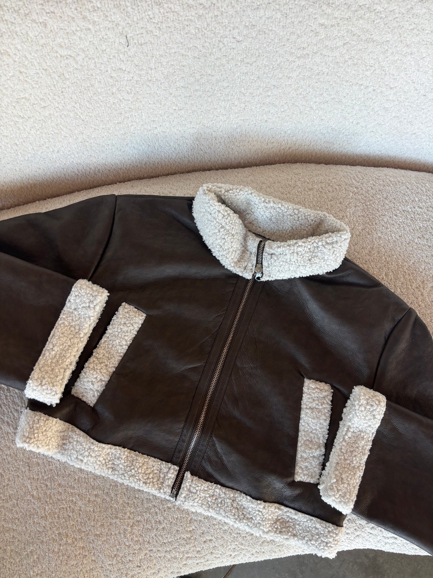 Camila Cropped Leather Jacket in BROWN