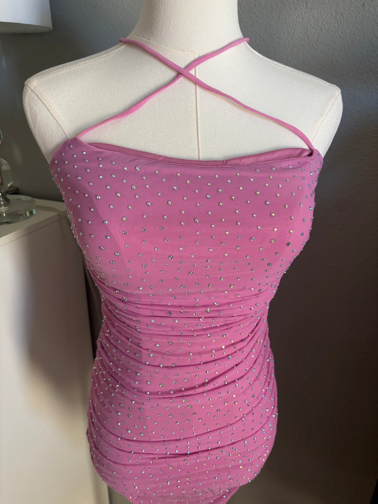 Daphne Rhinestone Dress in Pink
